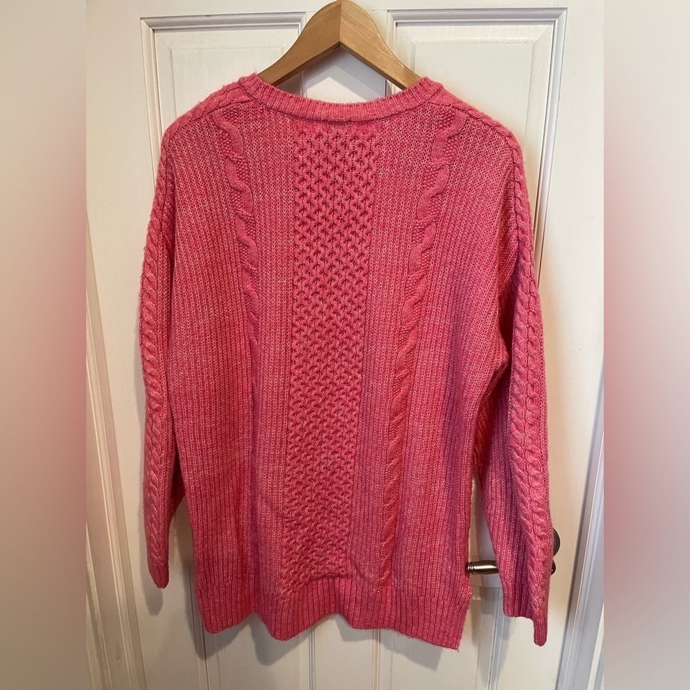 CAbi Women's Vibrant Pink Cable Knit Sweater L - Picture 4 of 5